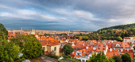 Aerial panoramic view of Prague, Czech Republic on a sunny evening.の写真素材