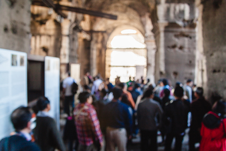 Blurred unfocused picture of tourists in Coliseum. Rome. Italyの写真素材