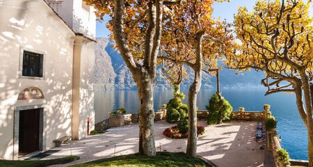 The park of Villa Balbianello in Lenno, Lake Como, Italyのeditorial素材