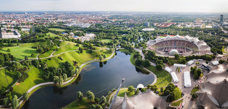 Panoramic view at Stadium of the Olympiapark in Munich,  Germanyのeditorial素材