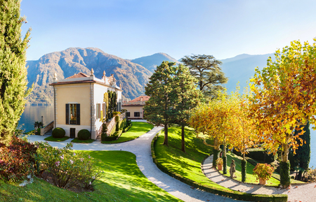 The park of Villa Balbianello in Lenno, Lake Como, Italy.のeditorial素材