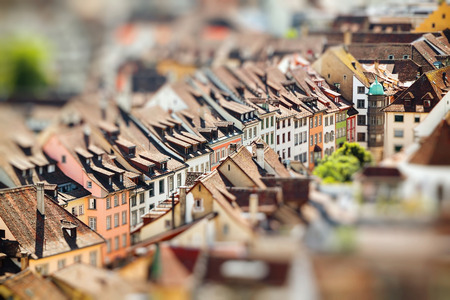 Rooftops of Schaffhausen a town in Switzerland. Miniature tilt shift lens effect.の写真素材