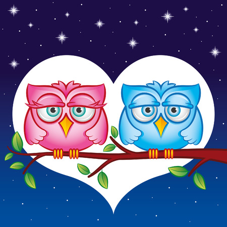 Owls in loveのイラスト素材