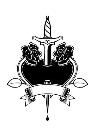 Heart and roses in tatoo styleのイラスト素材