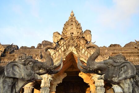 thai castle and elephant statueのeditorial素材