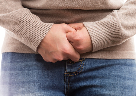 Woman suffering menstrual pain feeling spasm in lower abdominal area. Painful ovary uterus or...