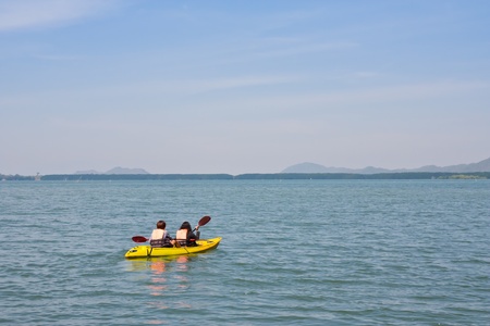 Kayaking near mangrove forestの写真素材