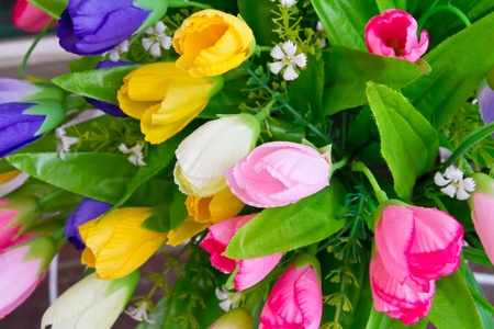 Colorful cloth flowerの写真素材