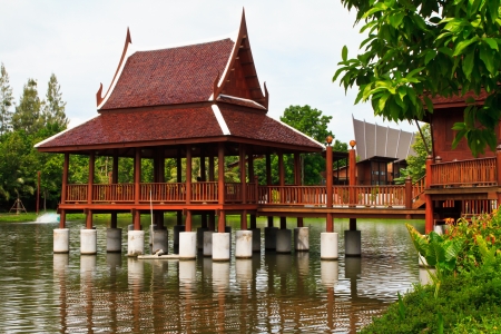 Pavilion of thai house in the pondのeditorial素材