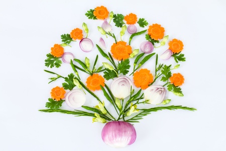 Vegetables arranged in a flower pot shape の写真素材