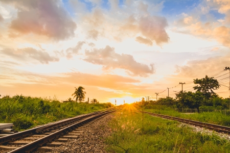 Railroad on sunset lightの写真素材