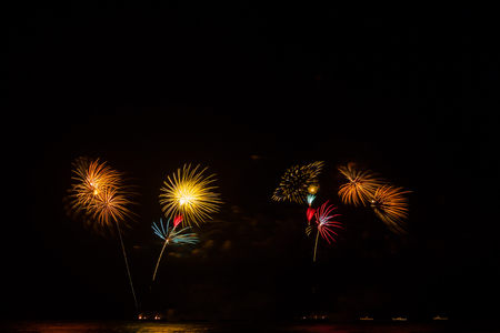International Fireworks Show In honor of His Majesty the King RAMA IX at Hua Hin District, Prachuap Khiri Khan Province, Thailandのeditorial素材