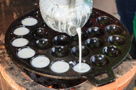 kind of Thai sweetmeat named kanom krok in thaiの写真素材