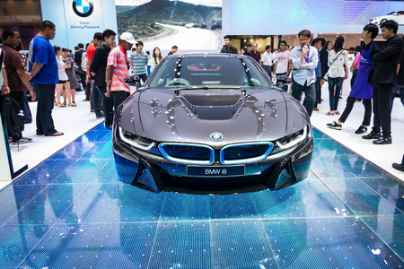 NONTHABURI - APRIL 2  NEW BMW I8 on display at The 35th Bangkok International Motor show on April 2, 2014 in Nonthaburi, Thailandのeditorial素材