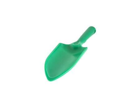 Green plastic shovel isolated on white backgroundの写真素材