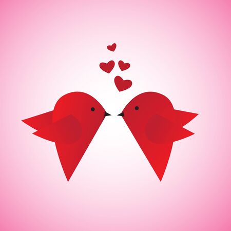 Two flying pink birds in shape of half heart, vector illustrationのイラスト素材