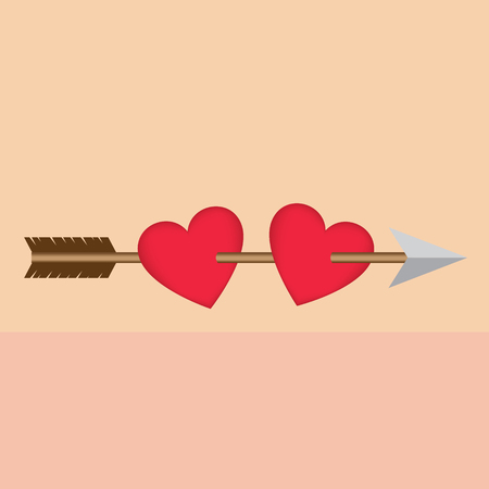 Two hearts and arrow on sweet tone background.のイラスト素材