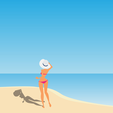 Vector illustration of women with umbrella on the beachのイラスト素材