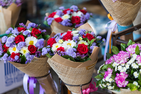 Artificial bouquet of flowers., Flowers made of fabricの写真素材