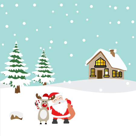 Winter christmas scene with santa claus and reindeerのイラスト素材