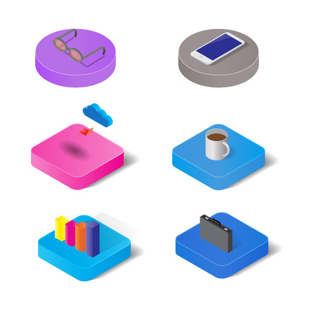 Isometric flat 3d of daily object., smartphone, coffee, info graphic and luggageのイラスト素材