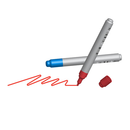 Blue and red markers on a white background., Vector illustrationのイラスト素材