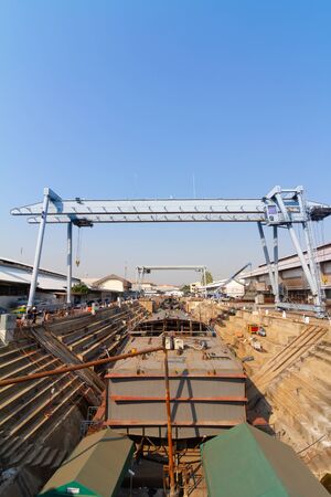 Ship building shoot inside of dry dockのeditorial素材