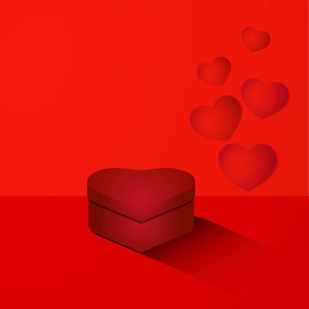 Vector illustration of heart shape gift box over red backgroundのイラスト素材