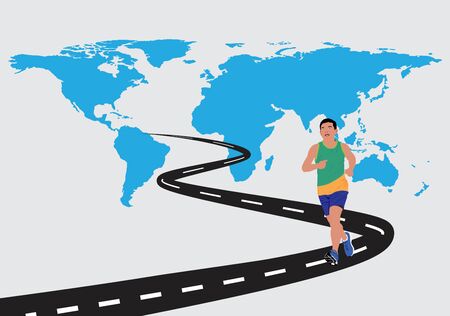 Vector illustration of man running over world mapのイラスト素材