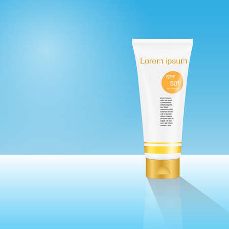 Sun screen tube mockup for cosmetics with cap.,  Front view.の写真素材