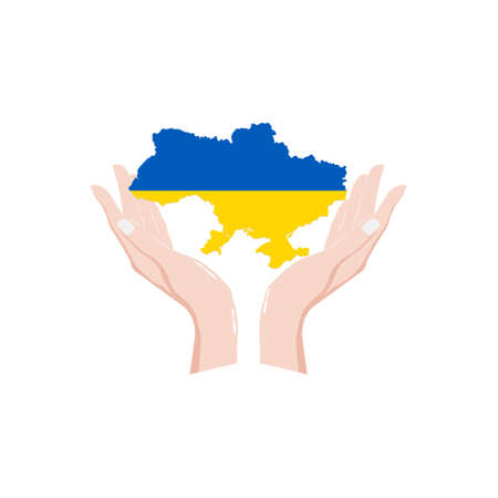 Two hands support the map in concept help Ukraine vector illustrationのイラスト素材