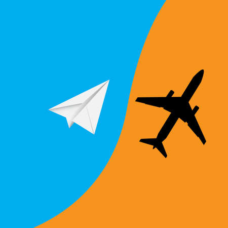 Vector illustration of paper plane with real plane shadowのイラスト素材