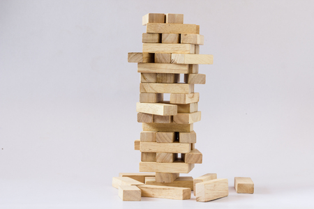 wood block tower unblancedの写真素材