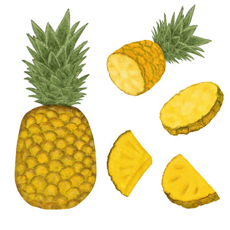 Pineapple set. Watercolor illustration. Isolated on white background.
