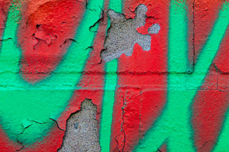 Red Green Abstract Background Texture Weathered Grunge Flaking Paint Stone Wallの写真素材