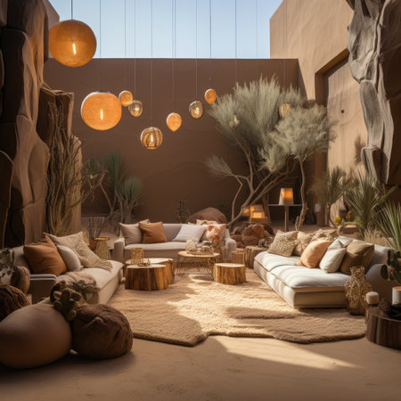 a modern living room with a sofa and plantsの素材