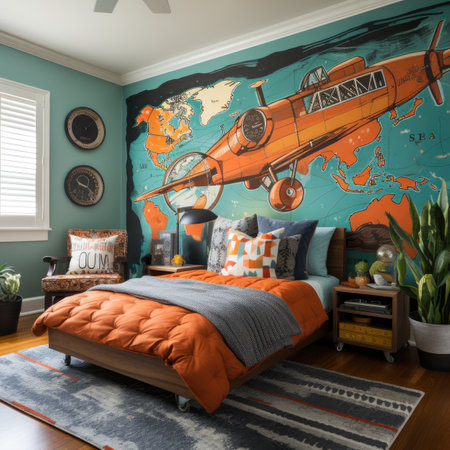 children's bedroom interior design with a vintage airplaneの素材