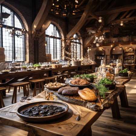 Interior of a rustic pub with wooden walls and wooden floorの素材