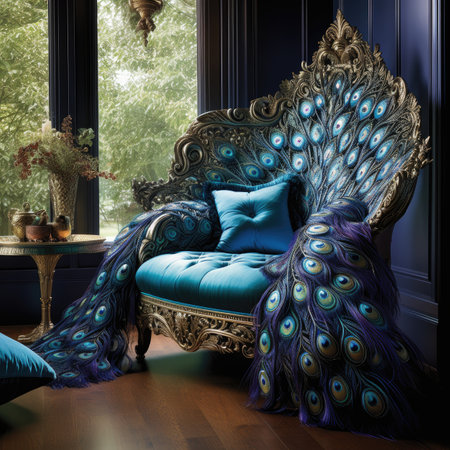 Luxury royal armchair with peacock feathers.の素材