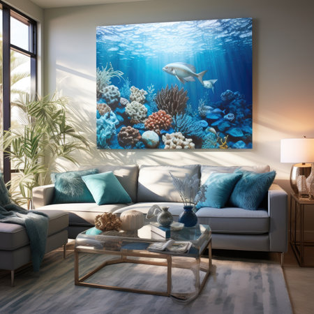 interior with blue sofa.の素材