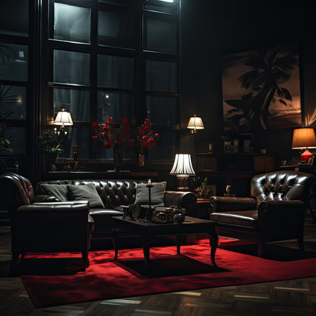 Luxury living room interior with sofa, armchair, coffee table and plants.の素材