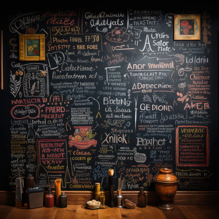 Vintage bar interior with hand drawn doodles and chalkboardの素材