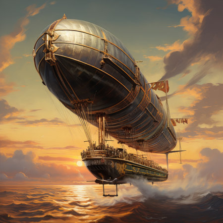 Airship in the sky. Vintage style.の素材