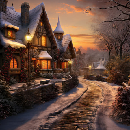 Beautiful winter landscape in the village. Winter fairy tale. Christmas.の素材