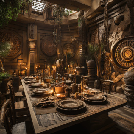 Interior of a rustic wooden dining room.の素材