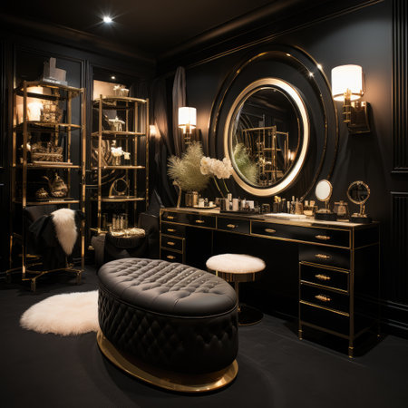 Luxury luxury bathroom interior with black furniture.の素材