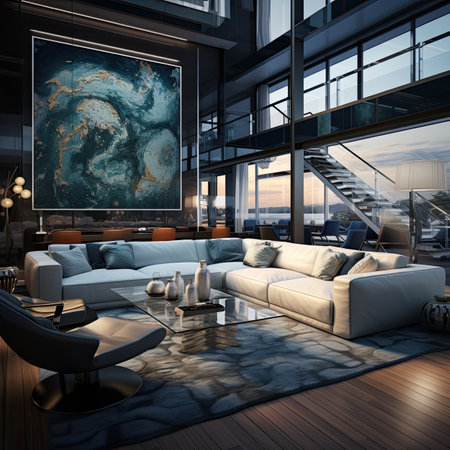 modern luxury living room and dining area in the cityの素材