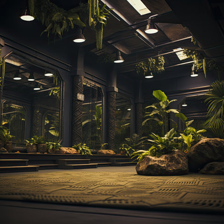 Interior of a coffee shop with plants.の素材