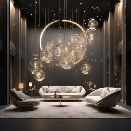 Modern luxury interior design of living room with gold lamps.の素材