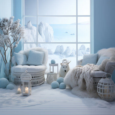 a winter interior with a snow-covered landscapeの素材
